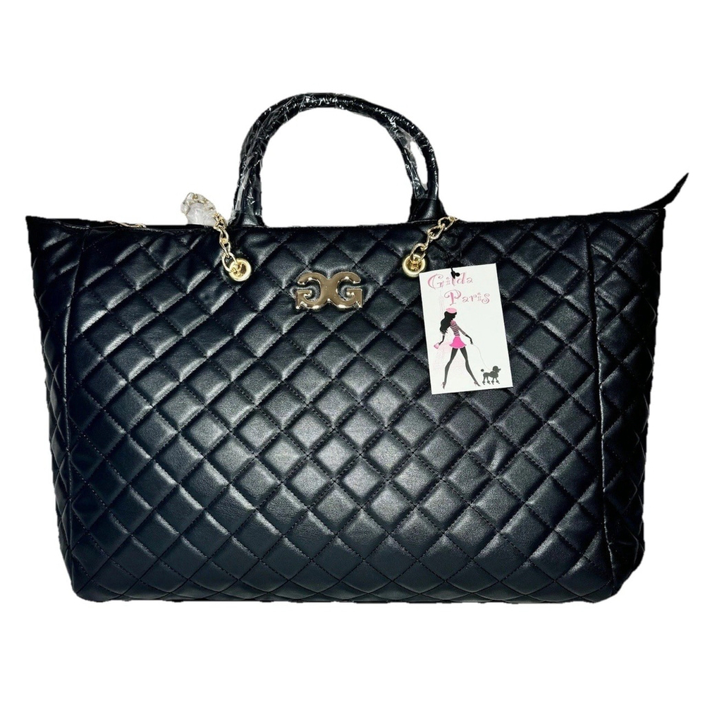 Gilda Paris NWT Black Quilted "G" Logo Quilted Tote MSRP $199 - Picture 6 of 14